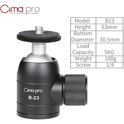 CimaPro B-23 Mini Cabezal Bola para Trípode 11 lb 2.5 pulgadas
