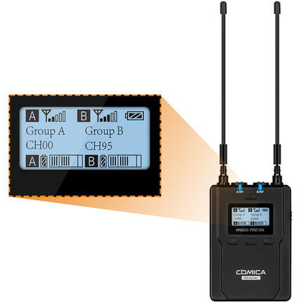 Comica Audio CVM-WM200A PRO Micrófono Lavalier Inalámbrico Doble Canal con Grabación de Respaldo y Alcance de 120 m