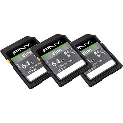 PNY 64GB Elite Tarjeta de Memoria SDXC UHS-I 100MBs Pack 3
