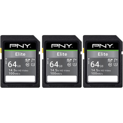 PNY 64GB Elite Tarjeta de Memoria SDXC UHS-I 100MBs Pack 3