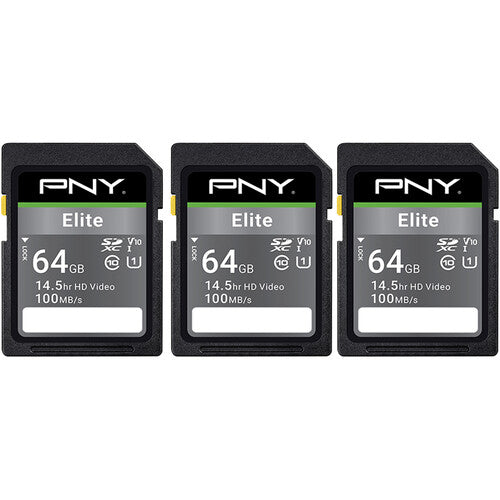 PNY 64GB Elite Tarjeta de Memoria SDXC UHS-I 100MBs Pack 3