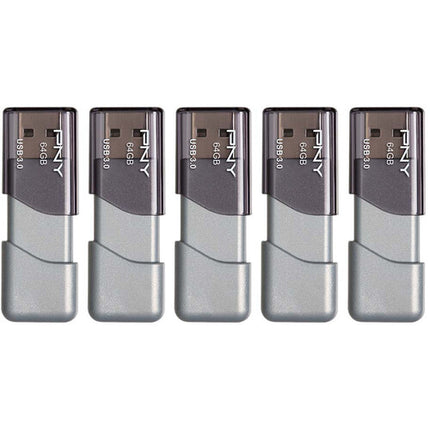 PNY 64GB Turbo Attaché 3 Memoria USB 3.0 100 MB/s 5-Pack Gris