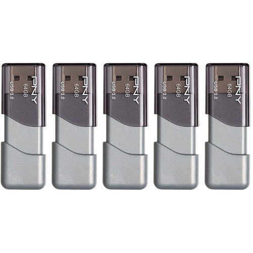 PNY 64GB Turbo Attaché 3 Memoria USB 3.0 100 MB/s 5-Pack Gris