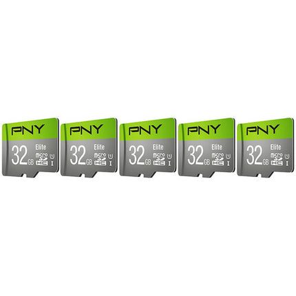 PNY 32GB Elite microSDHC UHS-I Clase 10 100MBs con Adaptador SD 5 Pack