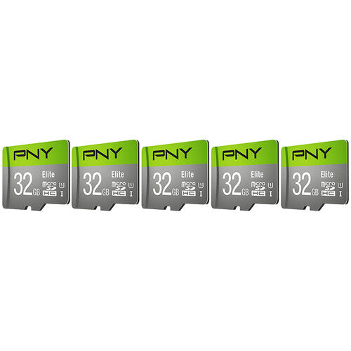 PNY 32GB Elite microSDHC UHS-I Clase 10 100MBs con Adaptador SD 5 Pack