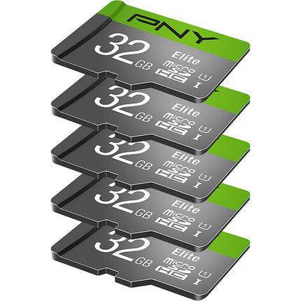 PNY 32GB Elite microSDHC UHS-I Clase 10 100MBs con Adaptador SD 5 Pack