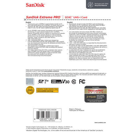 SanDisk 512GB Extreme PRO Tarjeta de Memoria SDXC UHS-I 200MB/s 140MB/s