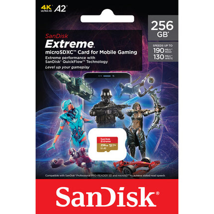 SanDisk 256GB Extreme UHS-I microSDXC tarjeta de memoria 190MB/s lectura 130MB/s escritura