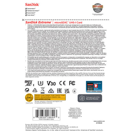 SanDisk 128GB Extreme microSDXC Tarjeta de Memoria UHS-I 190MB/s Lectura 90MB/s Escritura