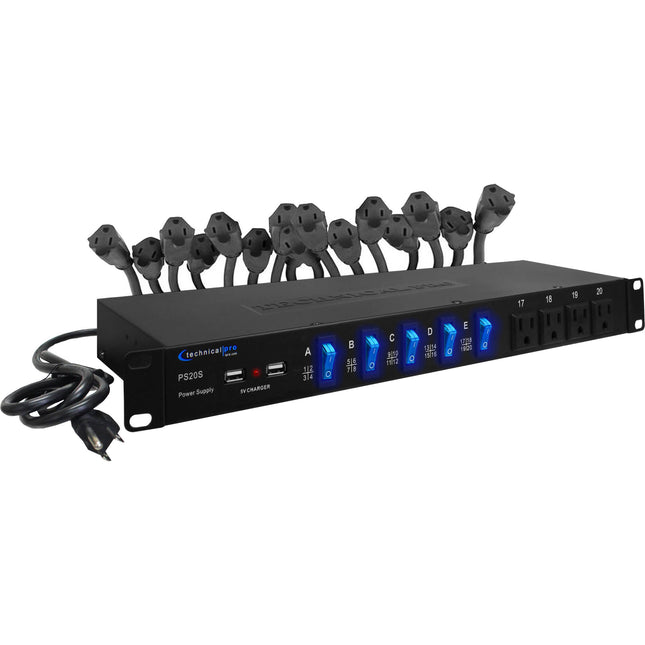 Technical Pro PS20S fuente de poder rackmount 1800W 20 tomas con USB