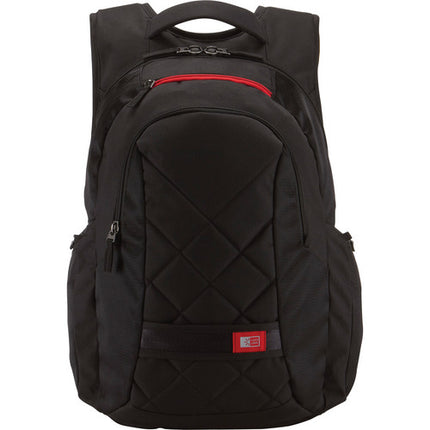 Case Logic Mochila para portátil 16 pulgadas con panel de malla aireada y bolsillo resistente a rayaduras negra con correas rojas