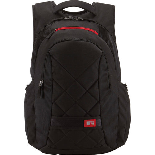 Case Logic Mochila para portátil 16 pulgadas con panel de malla aireada y bolsillo resistente a rayaduras negra con correas rojas