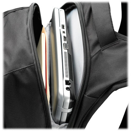 Case Logic Mochila para portátil 16 pulgadas con panel de malla aireada y bolsillo resistente a rayaduras negra con correas rojas