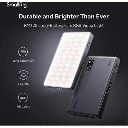 SmallRig RM120 Luz LED RGB Compacta Kit de Video con Batería 5000mAh y 1580 Lux