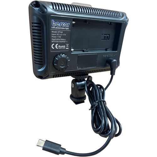 Bescor XT160 Luz LED Bi-Color para Cámara 3200-5400K con Cable USB Type-C 2.1mm