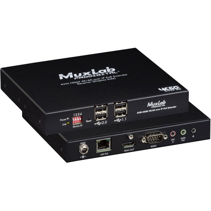 MuxLab 4K60 KVM receptor HDMI IP PoE 4 puertos USB 330 pies alcance