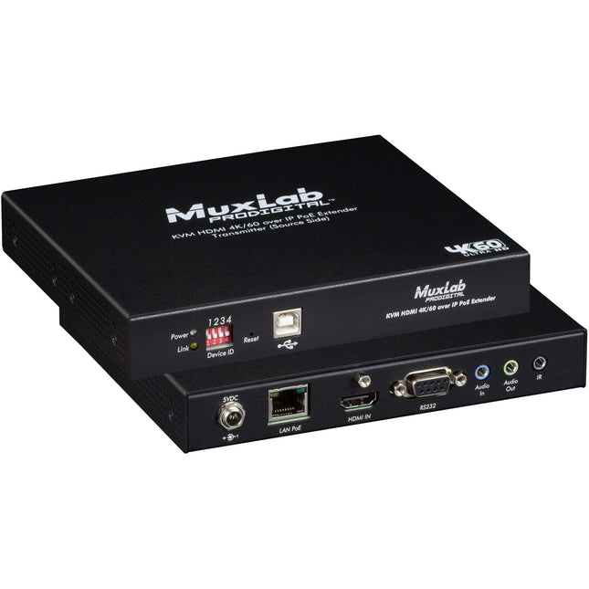 MuxLab 4K 60 KVM Transmisor HDMI sobre IP PoE con 4 puertos USB y 100 m alcance
