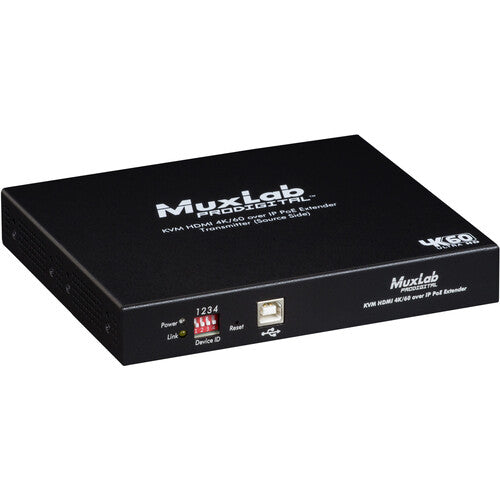 MuxLab 4K 60 KVM Transmisor HDMI sobre IP PoE con 4 puertos USB y 100 m alcance