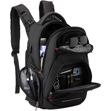 Swissdigital Neptune Mochila Masajeadora Negra con Puerto USB y Diseño TSA