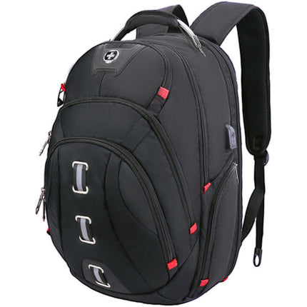 Swissdigital Pixel Business Mochila de Viaje Negra 40L 14 Bolsillos USB TSA