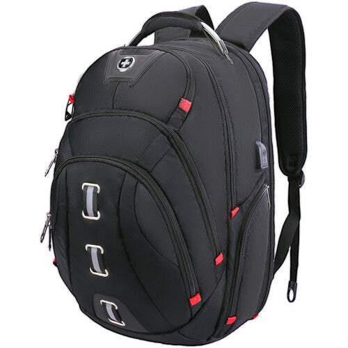 Swissdigital Pixel Business Mochila de Viaje Negra 40L 14 Bolsillos USB TSA