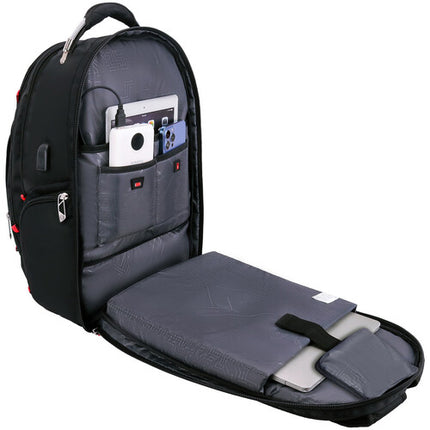 Swissdigital Pixel Business Mochila de Viaje Negra 40L 14 Bolsillos USB TSA