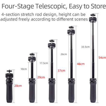 XILETU XSG-3 Lite Mini trípode con cabezal 360° altura 13.2" y palo selfie