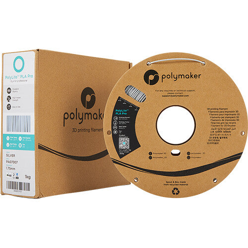 Polymaker 1.75mm PolyLite PLA Pro Filamento 1kg Plateado Compatible Directo e Indirecto