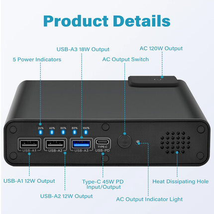 GyroVu Power Bank portátil 36000mAh con inversor 110V y carga USB-C 45W