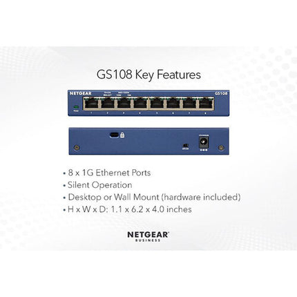 Netgear GS108-400NAS ProSAFE Switch 8 Puertos Gigabit 16 Gbps Rendimiento