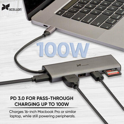 Xcellon Hub USB-C 6 en 1 con Power Delivery 100W HDMI 4K 30Hz aluminio