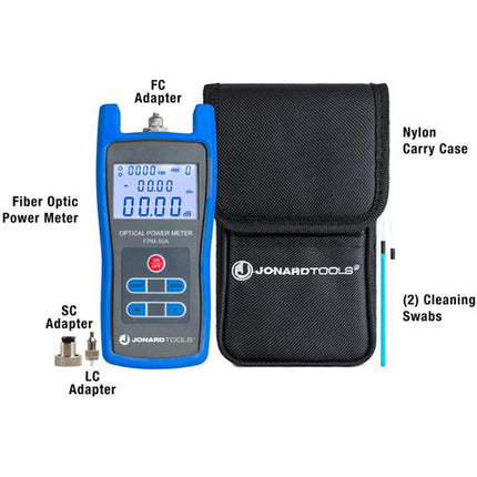 Jonard Tools FPM-50A Medidor de Potencia Óptica con Adaptadores FC SC LC 800-1650nm 6 Longitudes de Onda