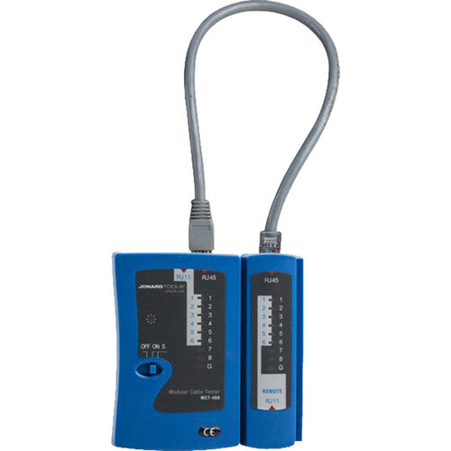Jonard Tools MCT-468 Probador de cable modular para RJ11 RJ12 RJ45 con luces LED y estuche de nylon