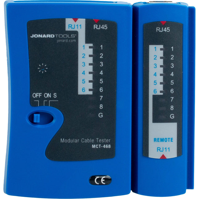Jonard Tools MCT-468 Probador de cable modular para RJ11 RJ12 RJ45 con luces LED y estuche de nylon