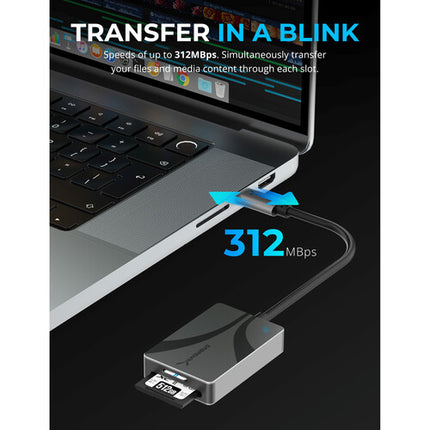 Sabrent Dual-Slot Lector de Tarjetas SDXC microSDXC USB-C 3.2 312 MB/s