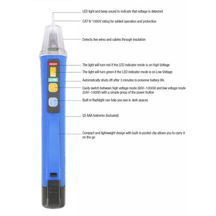 Jonard Tools VT-1100 Detector de Voltaje Sin Contacto con Linterna LED 24-1000 VAC