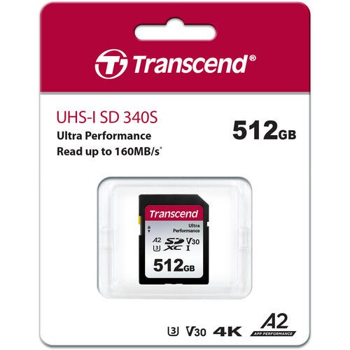 Transcend 512GB 340S Tarjeta SDXC UHS-I A2 V30 Lectura 160MB/s Escritura 90MB/s
