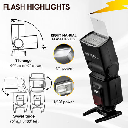 Bolt VD-420 Flash Manual Inalámbrico Potente GN 108 Protector y Difusor