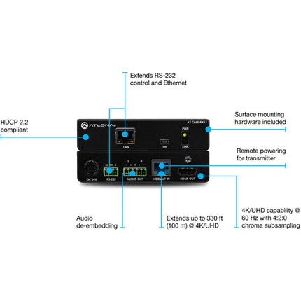Atlona Omega Receptor HDMI 4K sobre HDBaseT con Audio 330' y PoE