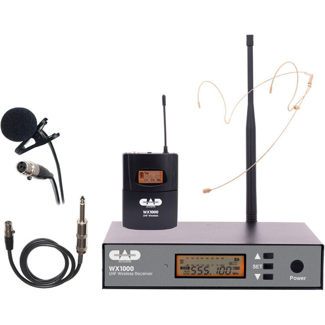 CAD WX1000BP Sistema de Micrófono Inalámbrico con Lavalier y Headset 510-570 MHz 100 Frecuencias LCD