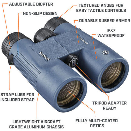 Bushnell 10x42 H2O Prismáticos Techo Resistente Agua Ligeros Azul