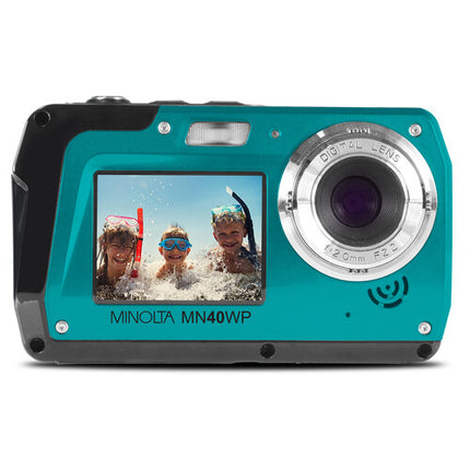 Minolta MN40WP Cámara digital sumergible 48MP 2.7K con doble pantalla y tarjeta microSD 16GB