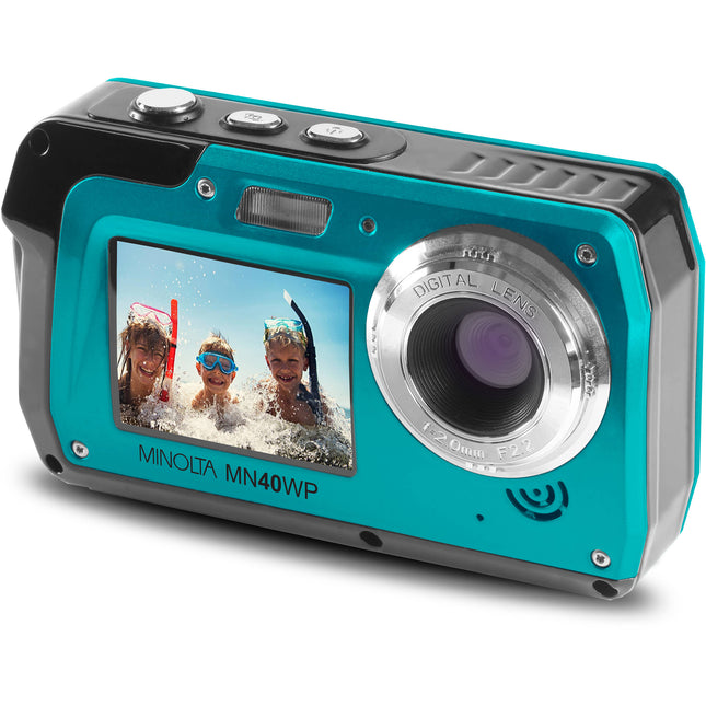 Minolta MN40WP Cámara digital sumergible 48MP 2.7K con doble pantalla y tarjeta microSD 16GB