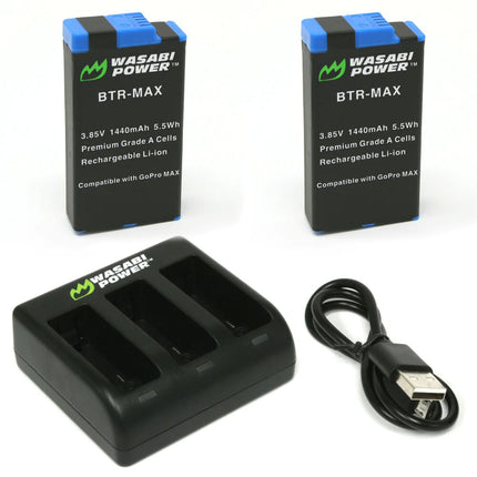 Wasabi Power Cargador de Tres Bahías y Baterías 1440mAh para GoPro MAX