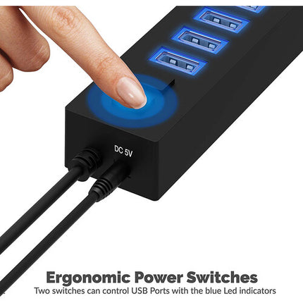 Sabrent Hub USB 2.0 13 Puertos Transferencia 480 Mb/s con Adaptador de Energía