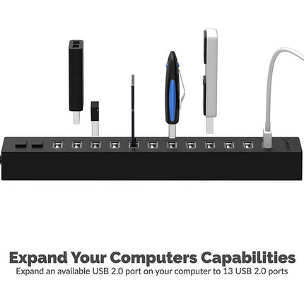 Sabrent Hub USB 2.0 13 Puertos Transferencia 480 Mb/s con Adaptador de Energía