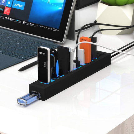 Sabrent Hub USB 2.0 13 Puertos Transferencia 480 Mb/s con Adaptador de Energía