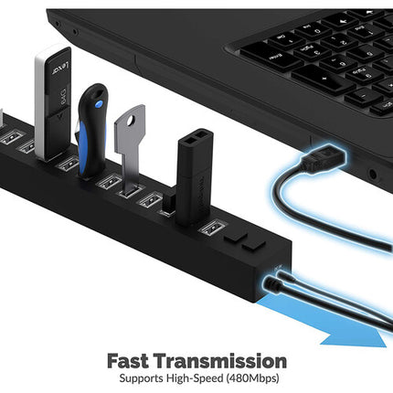 Sabrent Hub USB 2.0 13 Puertos Transferencia 480 Mb/s con Adaptador de Energía