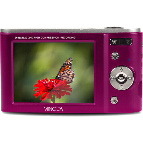Minolta MND20 Cámara Digital Magenta 44MP 2.7K 16x Zoom 32GB