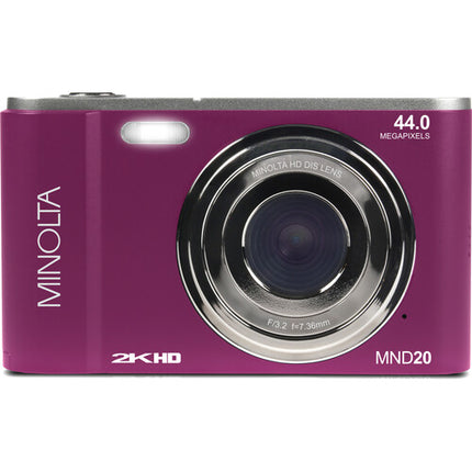 Minolta MND20 Cámara Digital Magenta 44MP 2.7K 16x Zoom 32GB